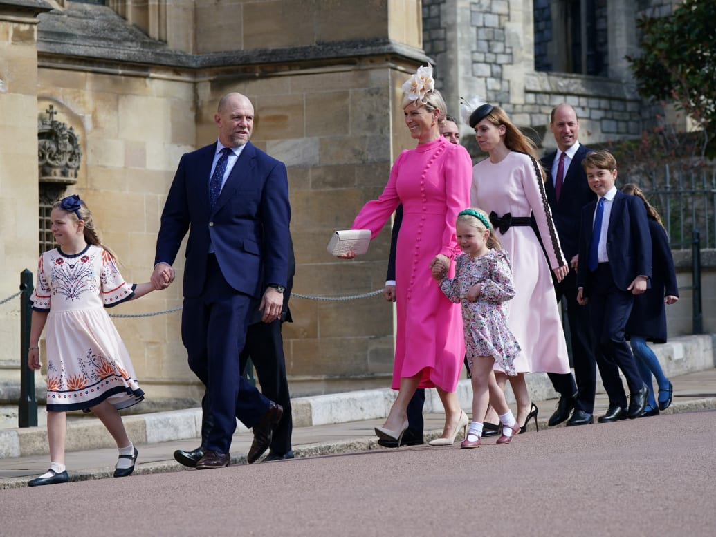 Mike Tindall and Mia Tindall with Zara Tindall and Lena Tindall attending the Easter Mattins Service at St George's Chapel at Windsor Castle in Berkshire, Britain April 9, 2023.