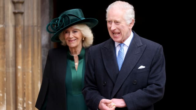 Britain's King Charles and Queen Camilla leave after attending the Easter Matins Service at St. George's Chapel, Windsor Castle, Britain March 31, 2024.