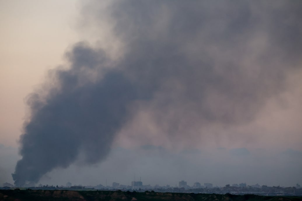 Smoke rises over Gaza, amid the ongoing conflict between Israel and the Palestinian Islamist group Hamas, as seen from Israel, February 20, 2024.
