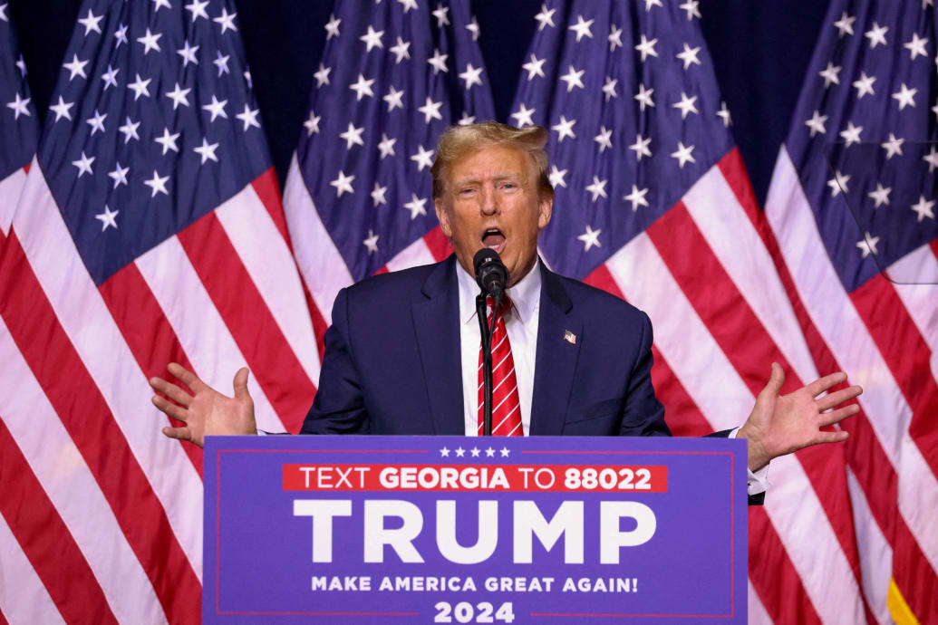 Former President Donald Trump speaks during a campaign rally at the Forum River Center in Rome, Georgia.