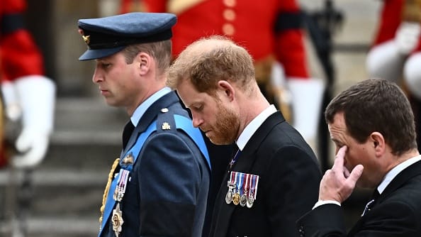 Prince Harry and Prince William Walk Side by Side Behind Queen Elizabeth’s Coffin