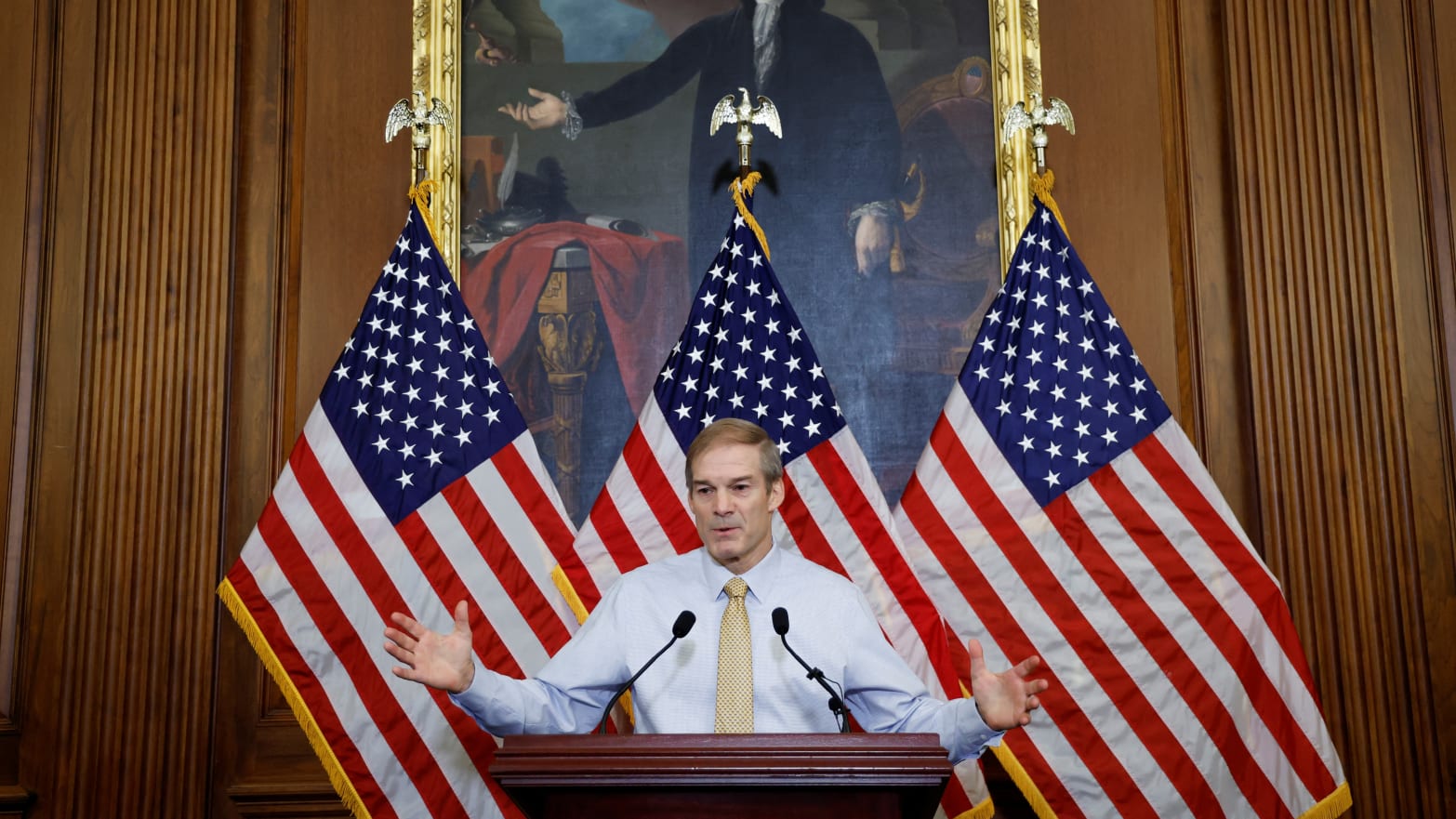 Jim Jordan speaks during an early morning press conference about his continuing bid to become the next Speaker of the House of Representatives at the U.S. Capitol in Washington, U.S., October 20, 2023.