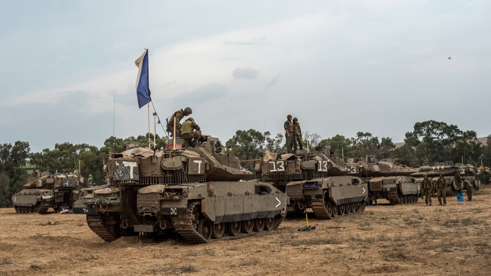 Military tanks along Gaza border.