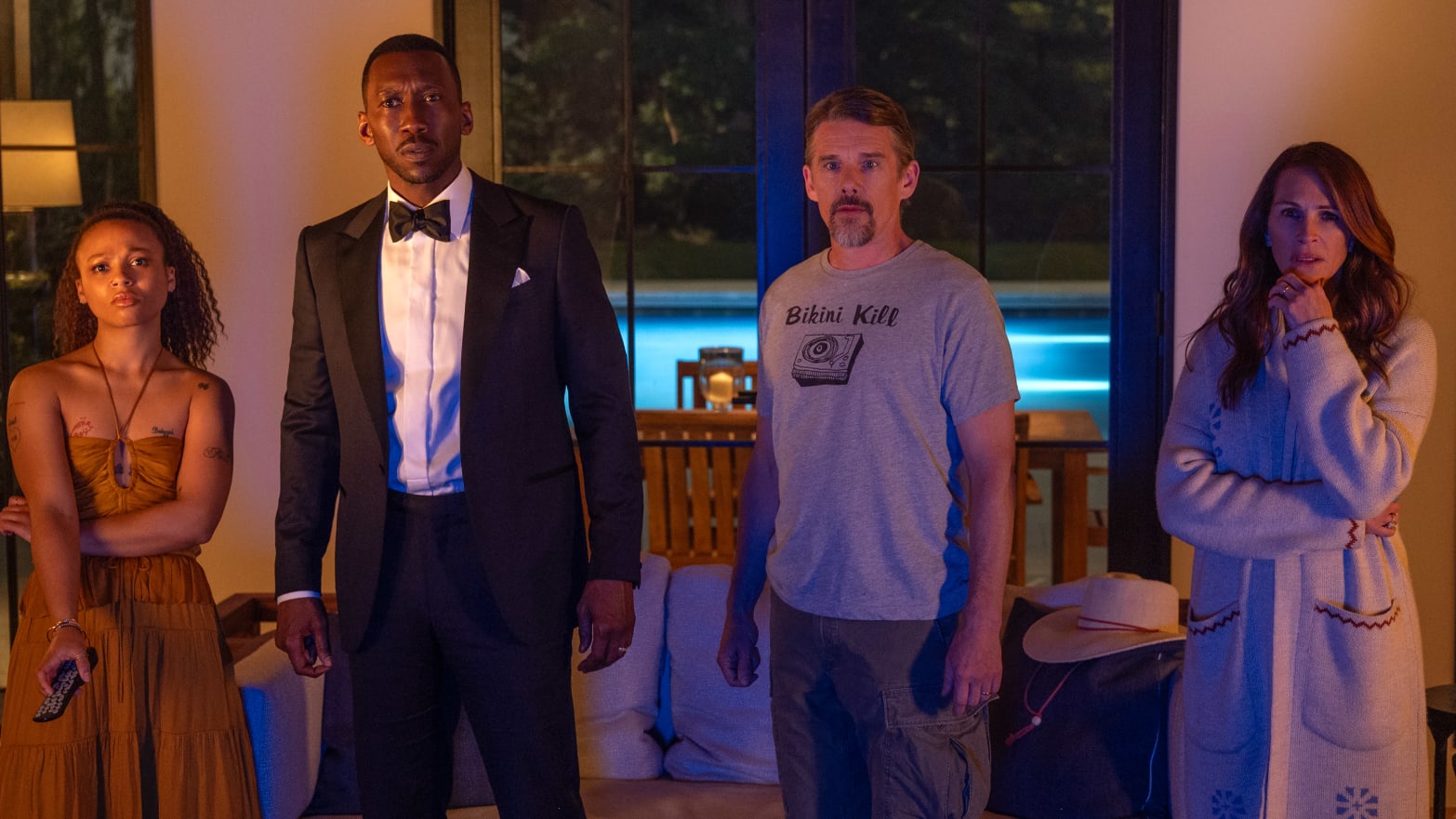 Myha’la as Ruth, Mahershala Ali as G.H., Ethan Hawke as Clay and Julia Roberts as Amanda