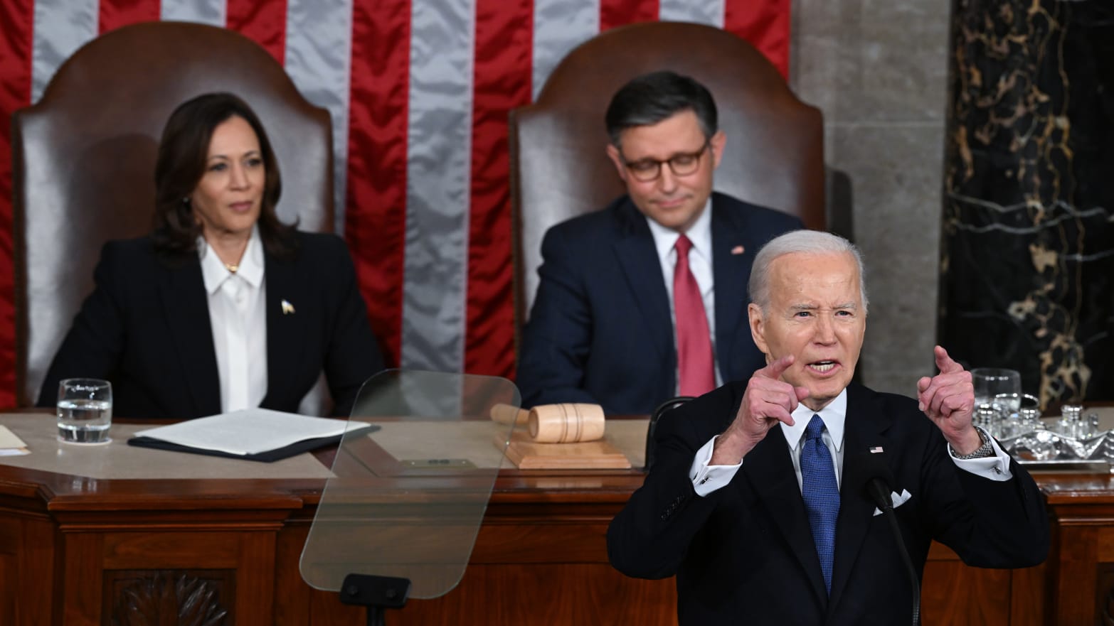 President Joe Biden speaks during the State of the Union at the United States Capitol on Thursday March 07, 2024 in Washington, DC. 