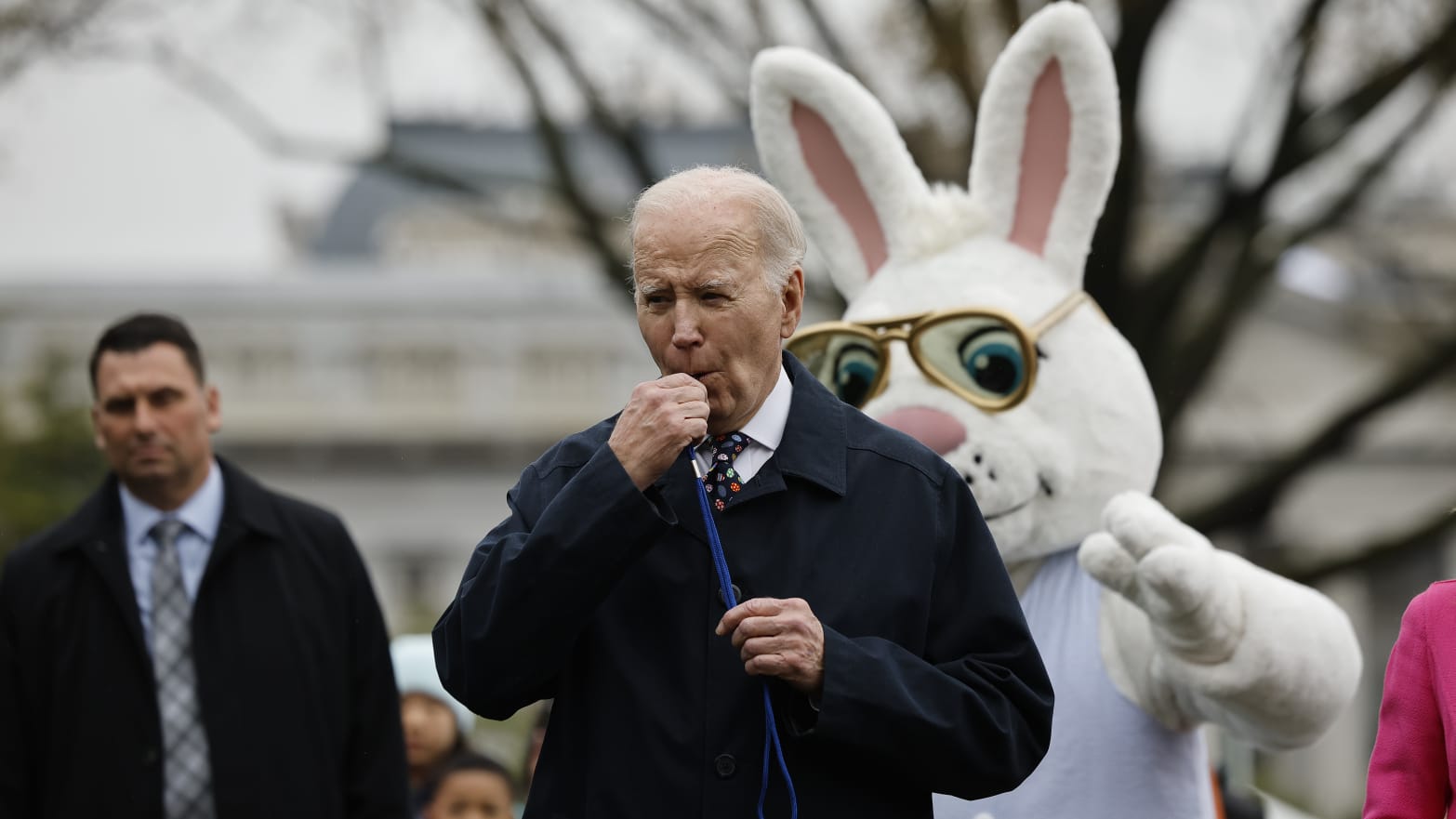 Joe Biden blows a whistle to kick off the White House Easter Egg Roll 
