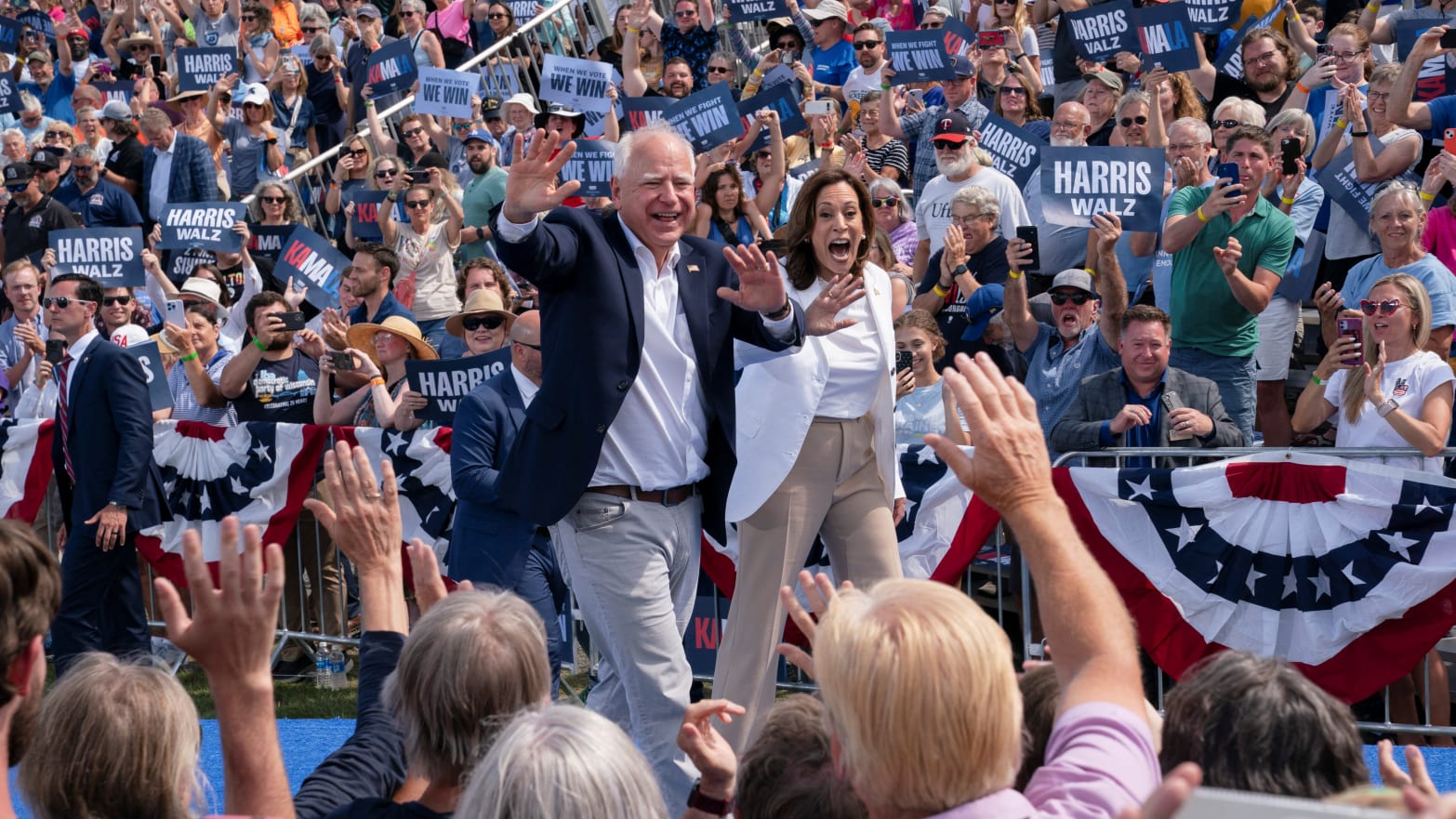 Kamala Harris and Tim Walz greet throngs of supporters in Wisonsin.