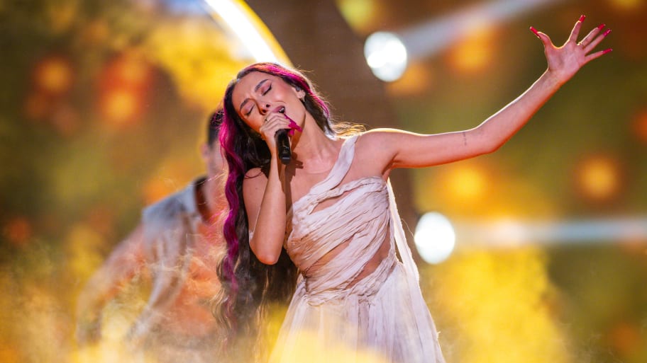 Eden Golan from Israel with the song \"Hurricane\" on the stage of the Eurovision Song Contest (ESC) 2024 during rehearsals for the second semi-final on May 9, 2024 in the Malmö Arena.