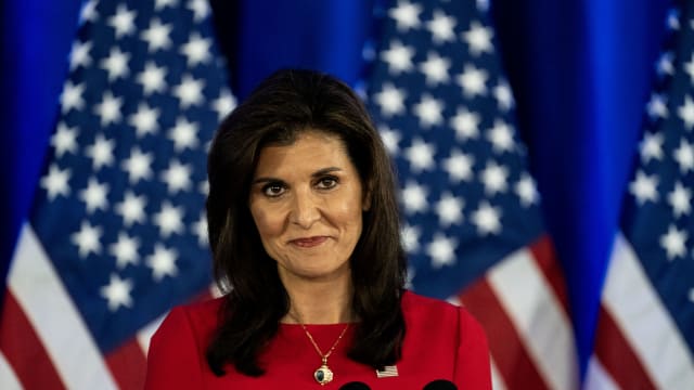 The morning after Super Tuesday Republican Presidential candidate Nikki Haley speaks to staff and supporters announcing that she'll be leaving the race on Daniel Island near Charleston on Wednesday March 6, 2024.