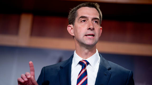 Sen. Tom Cotton (R-AR) speaks during a news conference on Capitol Hill on May 1, 2024 in Washington, DC