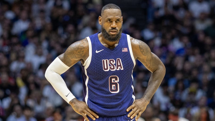 LeBron James #6 of United States during the United States V South Sudan USA basketball showcase at The O2 Arena on July 20th, 2024  in London, England. 