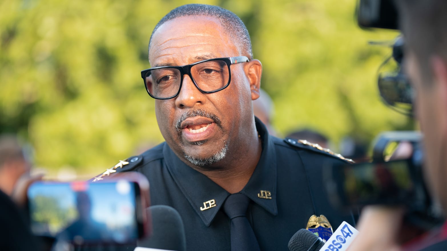 Jacksonville Sheriff T.K. Waters speaks to members of the media near the Dollar General store where three people were shot and killed the day before on August 27, 2023 in Jacksonville, Florida. 