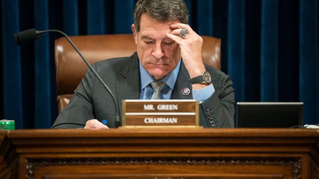 Rep. Mark Green (R-TN) chairman of the House Homeland Security Committee prepares before the start of a House Homeland Security Committee.