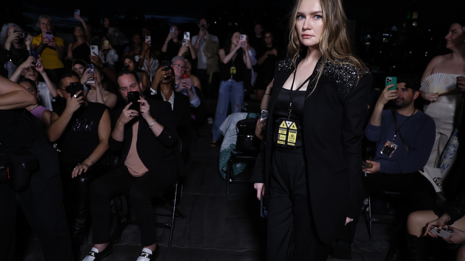 Anna Delvey manages designer's Shao Yang runway show at New York Fashion Week on September 11, 2023 in New York City.