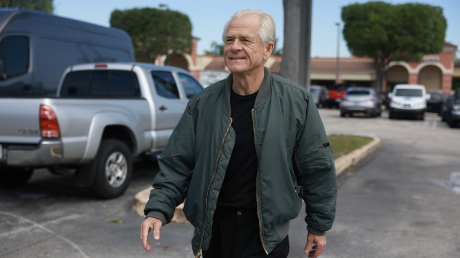 Former Donald Trump adviser Peter Navarro arrives for a press conference before turning himself in to a federal prison on March 19, 2024, in Miami, Florida.