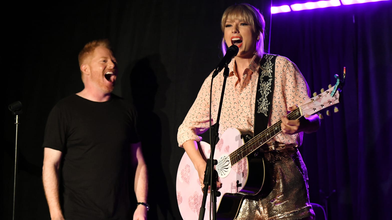 Jesse Tyler Ferguson and Taylor Swift perform at AEG and Stonewall Inn’s pride celebration commemorating the 50th anniversary of the Stonewall Uprising in 2019.