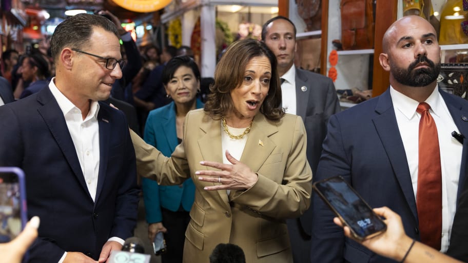 Vice President Kamala Harris and Pennsylvania Governor Josh Shapiro (L).