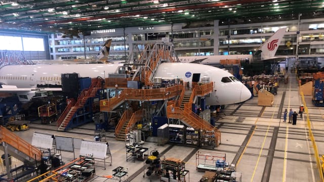 Boeing 787 Dreamliners are built at the aviation company's North Charleston, South Carolina, assembly plant