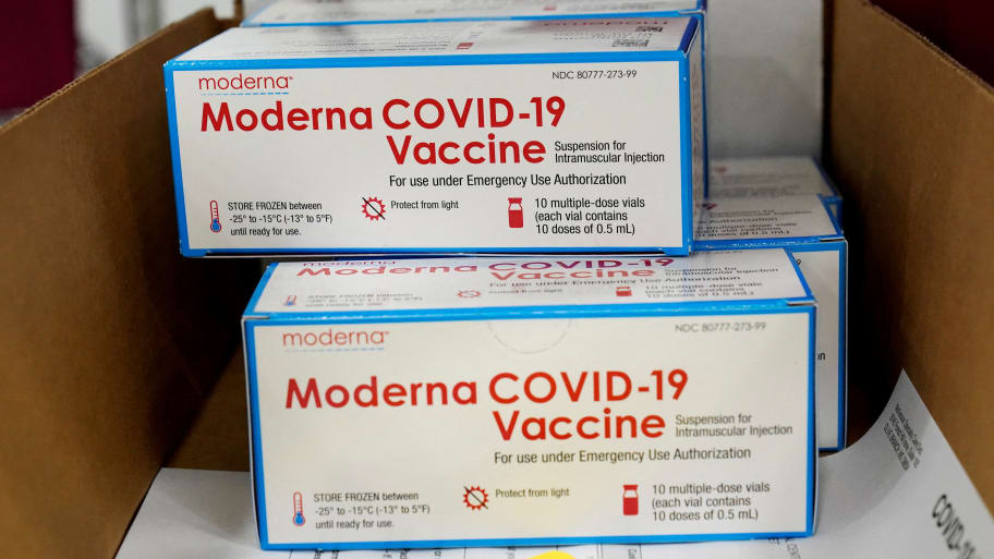 Boxes of Moderna’s COVID-19 vaccine