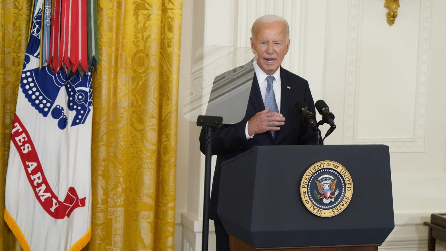 Joe Biden at the White House reading from a teleprompter