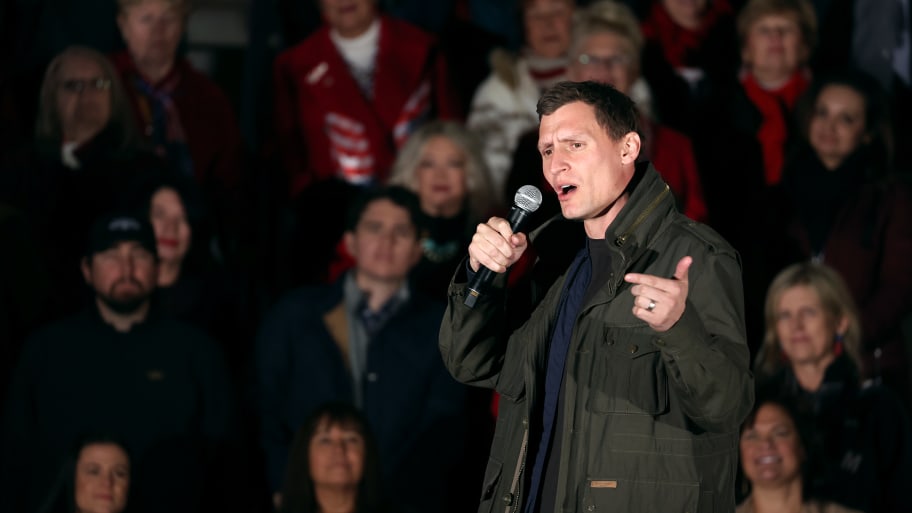 Arizona Republican senate candidate Blake Masters speaks during a get out the vote campaign rally on November 07, 2022 in Prescott, Arizona.