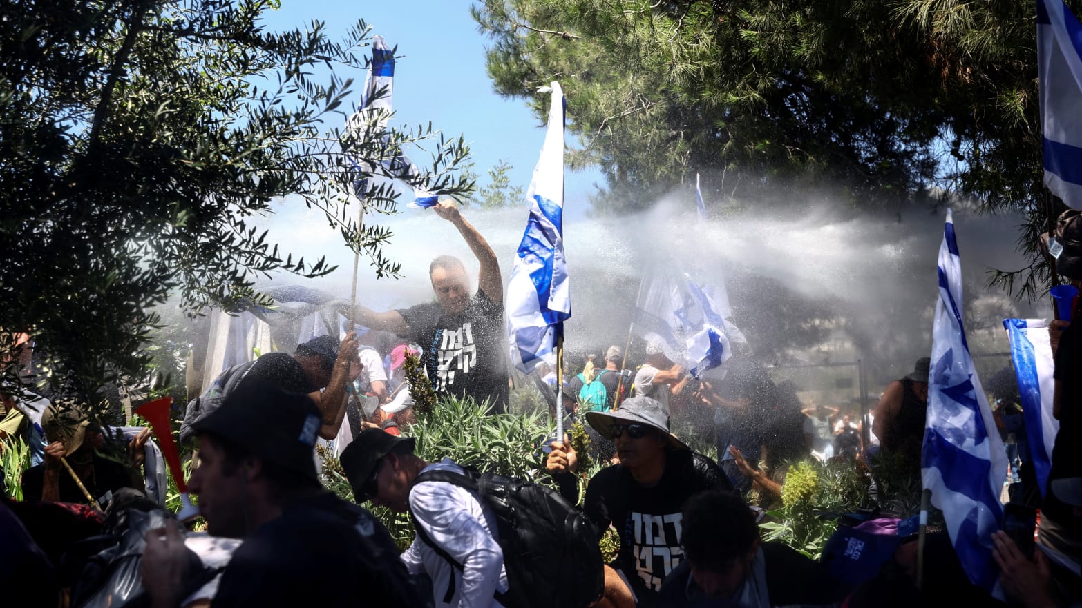 A demonstration against Israeli Prime Minister Benjamin Netanyahu and his nationalist coalition government's judicial overhaul, near the Knesset, Israel's parliament in Jerusalem July 24, 2023. 
