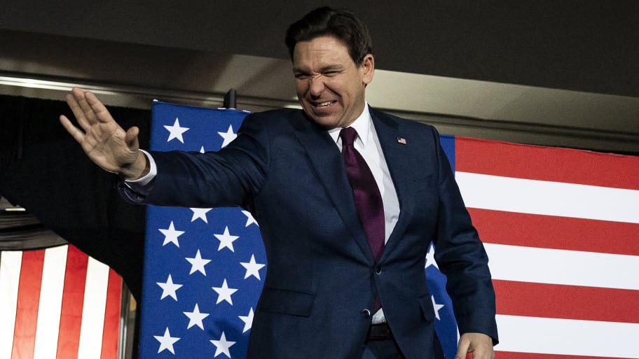 Florida Governor Ron DeSantis arrives at a watch party during the 2024 Iowa Republican presidential caucuses in West Des Moines, Iowa, on January 15, 2024.