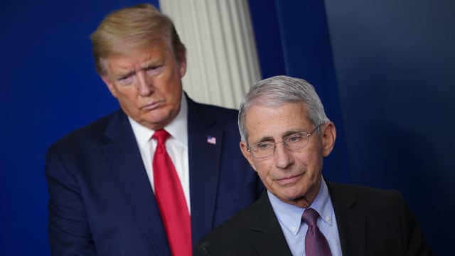 Anthony Fauci and Donald Trump.