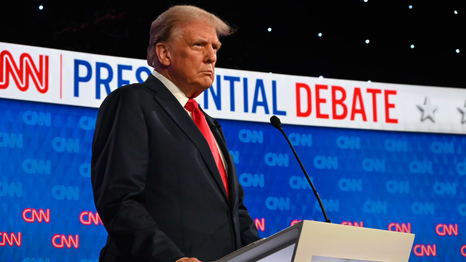 Former President Donald Trump participate in the first Presidential Debate at CNN Studios in Atlanta, Georgia, United States on June 27, 2024. 