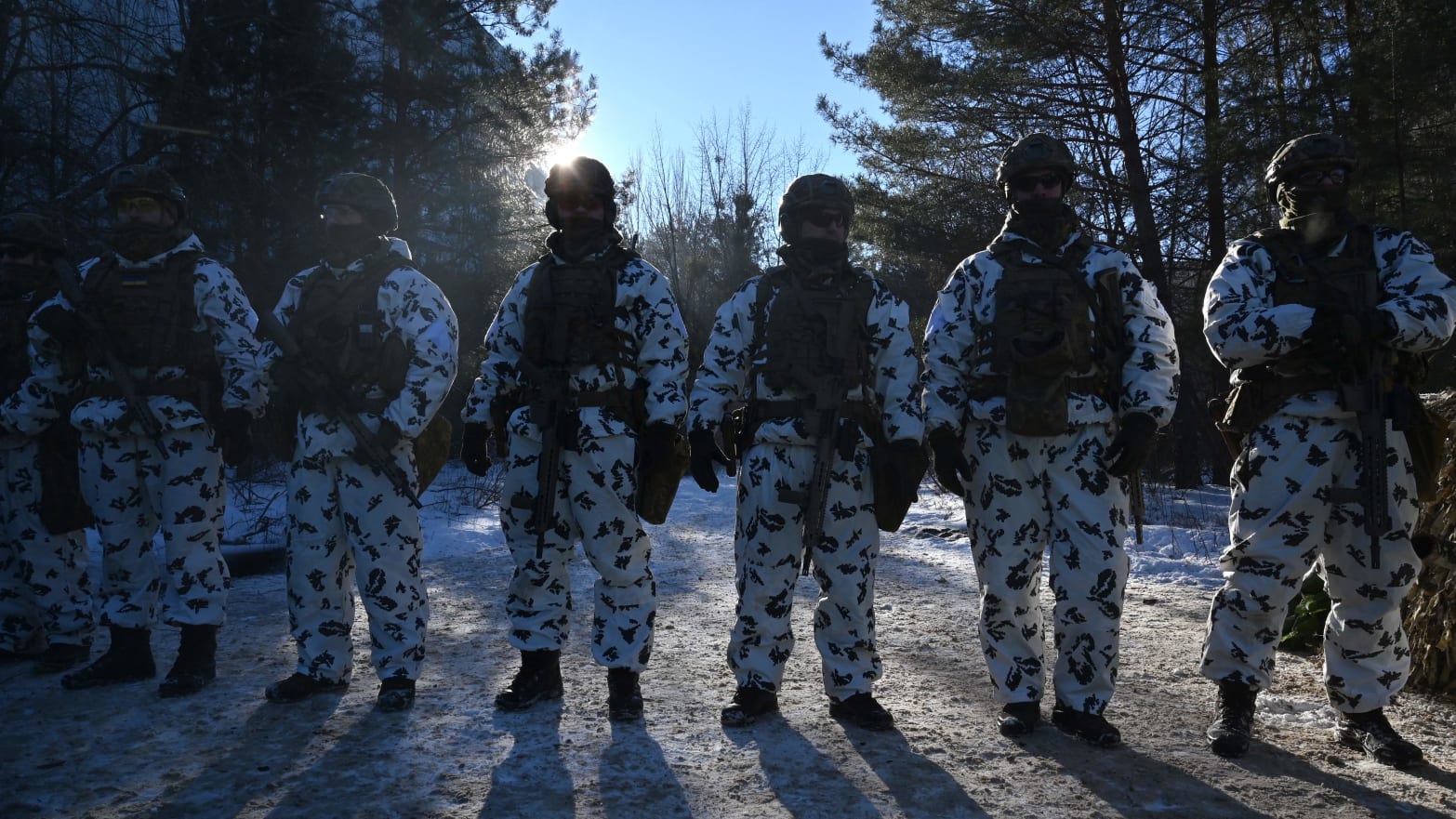 Ukrainian servicemen take part in a joint tactical and special exercises near Chernobyl Nuclear Power Plant 
