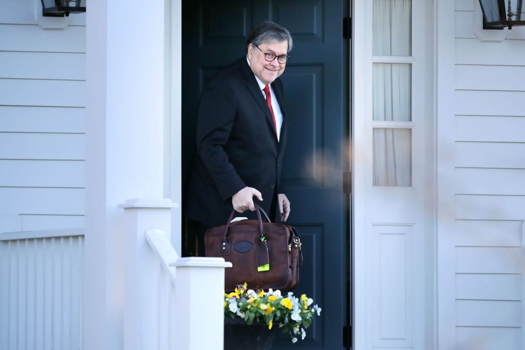 U.S. Attorney General William Barr leaves his home