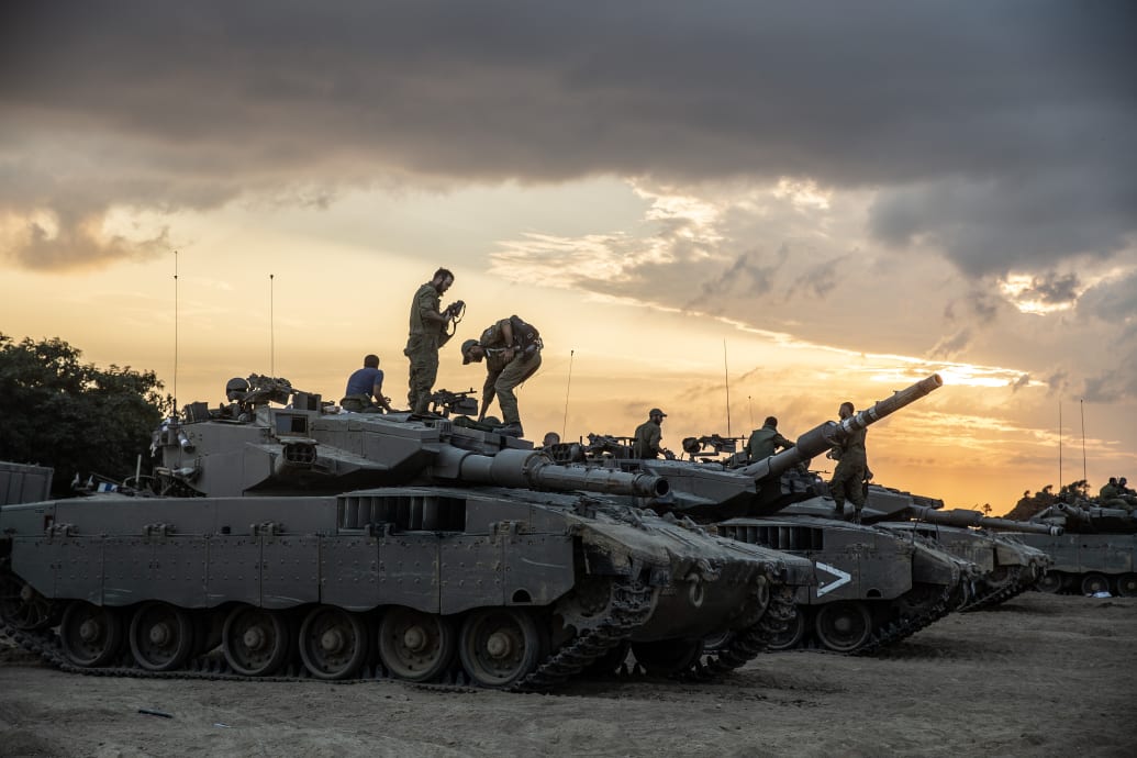A view of an Israeli military camp as Israel continues to deploy soldiers, tanks and armored vehicles near the Gaza border.