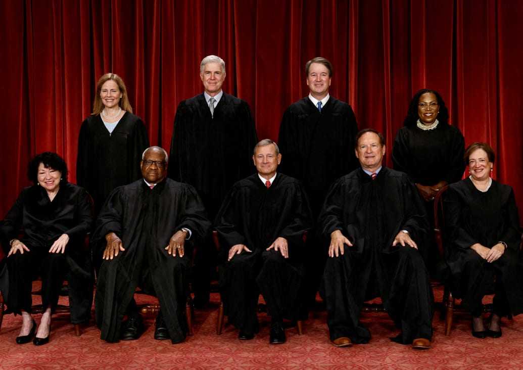 Justices Sonia Sotomayor, Clarence Thomas, Chief Justice John G. Roberts, Jr., Samuel A. Alito, Jr. and Elena Kagan, Justices Amy Coney Barrett, Neil M. Gorsuch, Brett M. Kavanaugh and Ketanji Brown Jackson. 