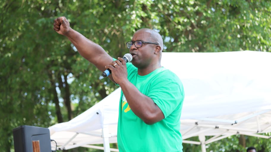 Rep. Jamaal Bowman (D-NY) speaks at a re-election rally at Maceachron Park on June 21, 2024 in Hastings-on-Hudson, New York.