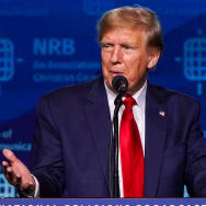 Former president Donald Trump addresses the 2024 National Religious Broadcasters Association International