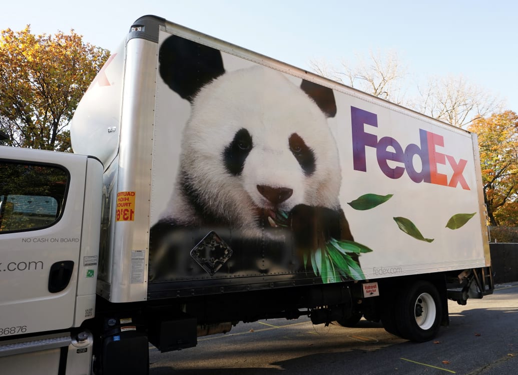 A FedEx truck branded Panda Express