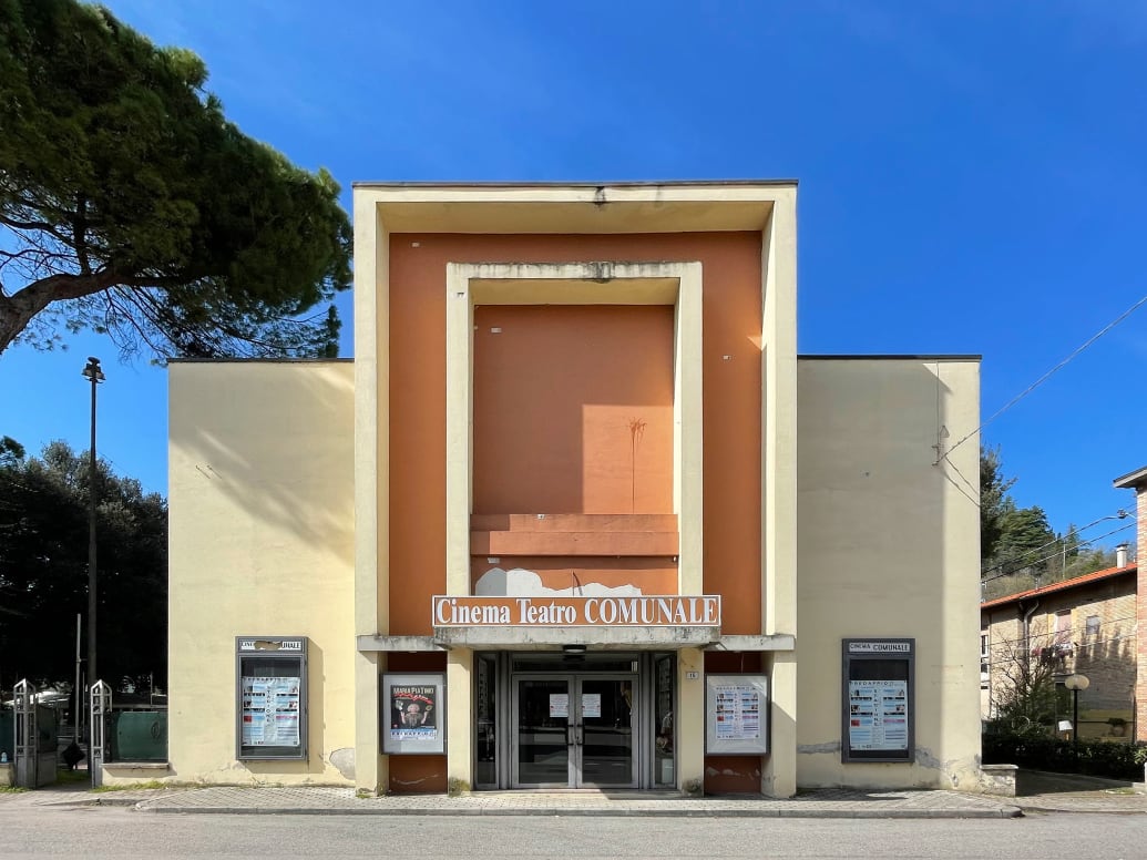 An example of the architecture found in Predappio, Italy of the municipal theater cinema.