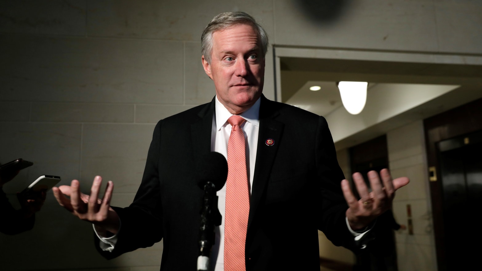Mark Meadows (R-NC) talks to reporters outside a secure area