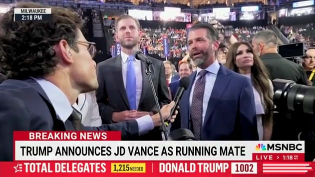 Donald Trump Jr. does an interview with MSNBC at the Republican National Convention