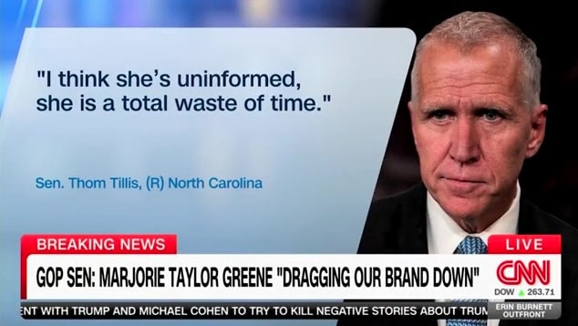 Sen. Thom Tillis criticizes Rep. Marjorie Taylor Greene on CNN.