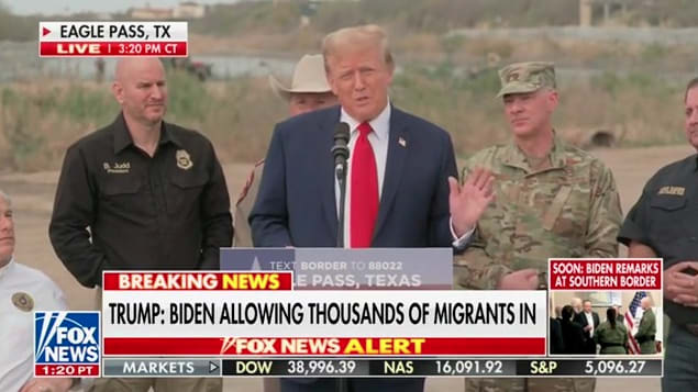 Donald Trump speaks at the border in Eagle Pass Thursday.