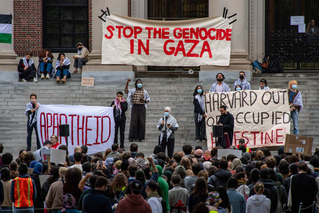 A photo including Supporters of Palestine gathered at Harvard University 