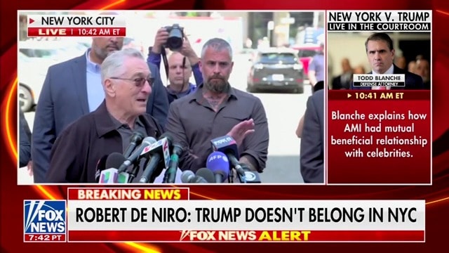 Robert De Niro argues with protester about Jan. 6 attack.