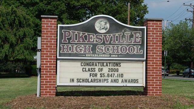 Sign for Pikesville High School in Maryland.