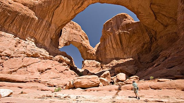 Double Arch, a close-set pair of arches located in Arches National Park in Utah, USA.