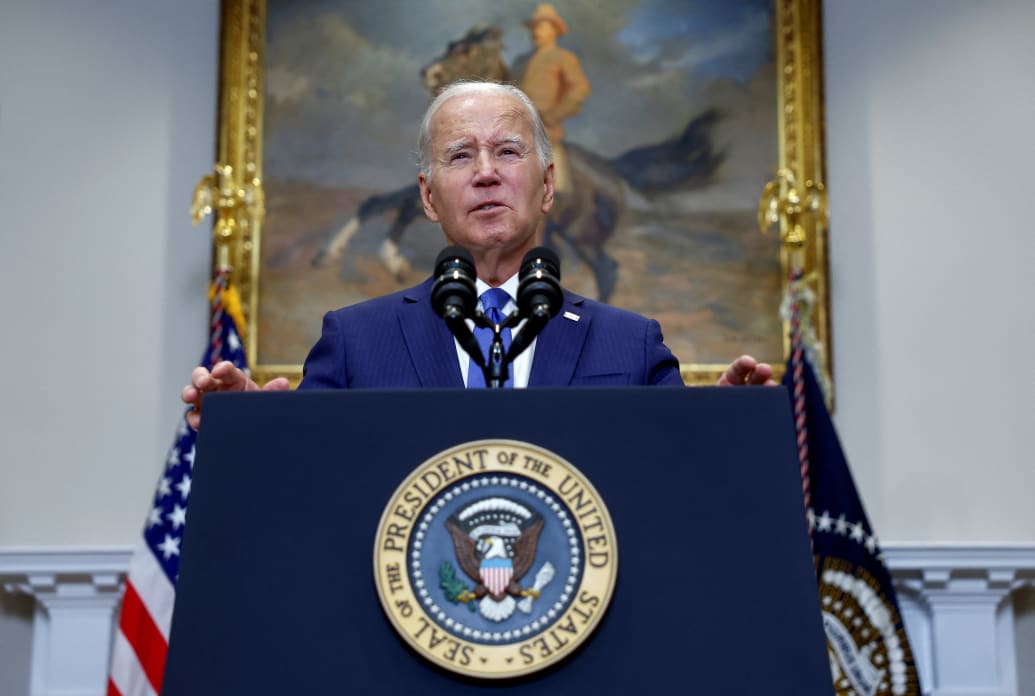 U.S. President Joe Biden delivers remarks on artificial intelligence in the Roosevelt Room at the White House in Washington, U.S., July 21, 2023.