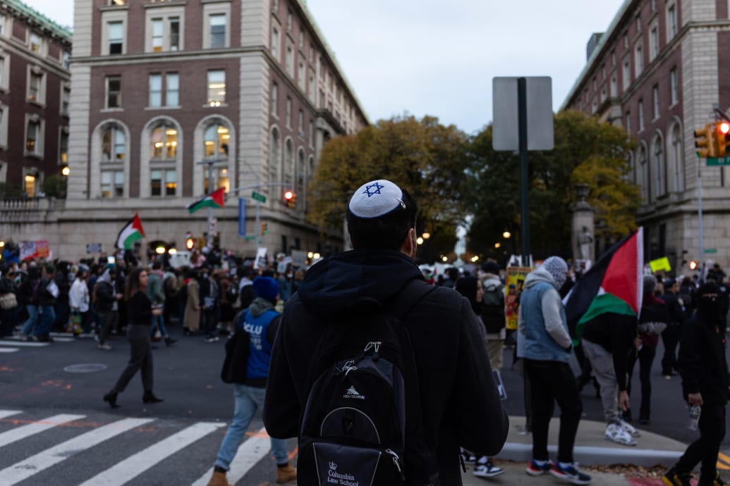 Photograph of students outside Columbia University