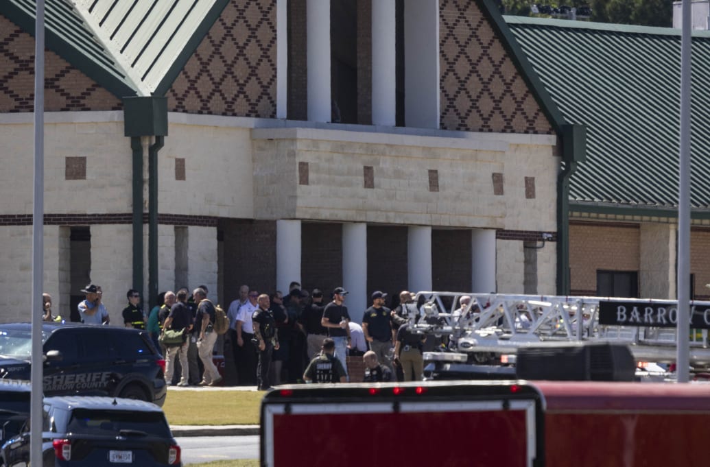 Law enforcement and first responders respond to Apalachee High School in Winder, Georgia