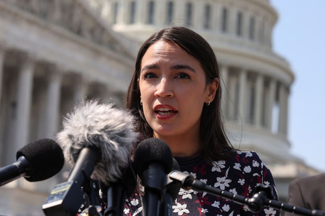 Rep. Alexandria Ocasio-Cortez (D-NY) speaks at a press conference outside the Capitol.
