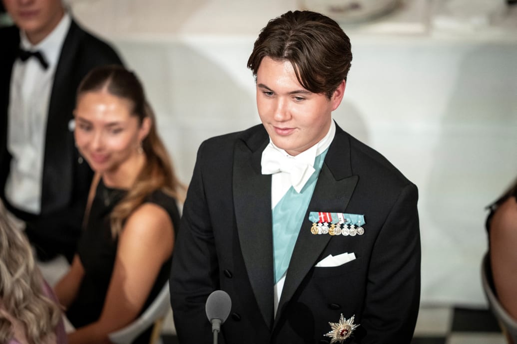 Prince Christian gives a speech during his 18th birthday celebration at Christiansborg Castle in Copenhagen, Denmark October 15, 2023.